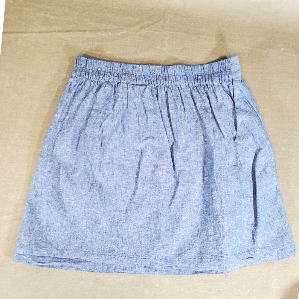 LOFT Outlet Petite Blue Linen Blend A-Line Skirt Elastic Waist MP Womens